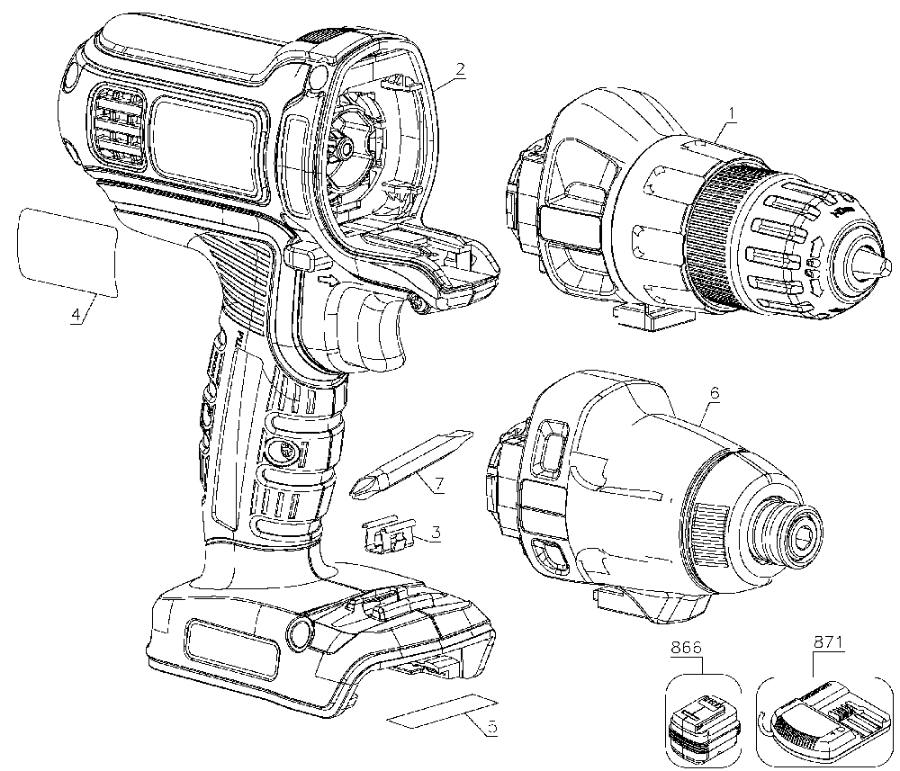 Exploded Diagram A Diagram and Parts List for BDCDMT120C Type 2 Black and Decker Drill